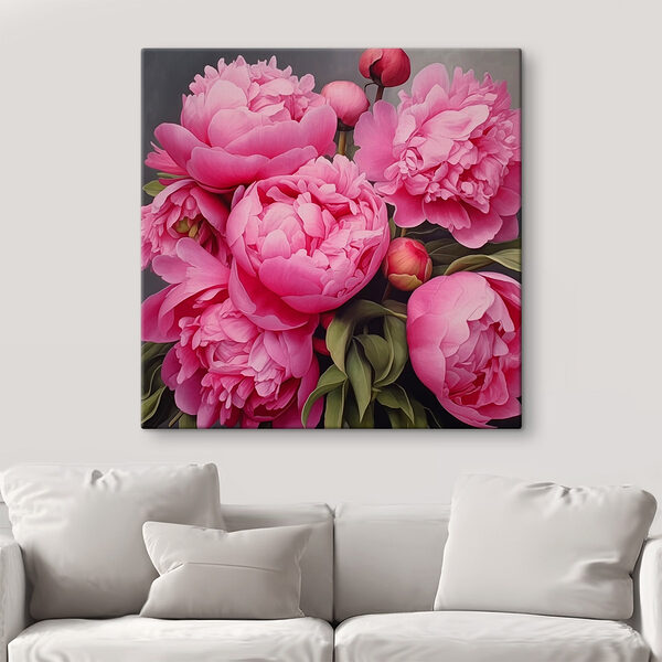 Bloeiende roze pioenrozen in zachte tinten Canvas Schilderijen Bloeiende roze pioenrozen in zachte tinten