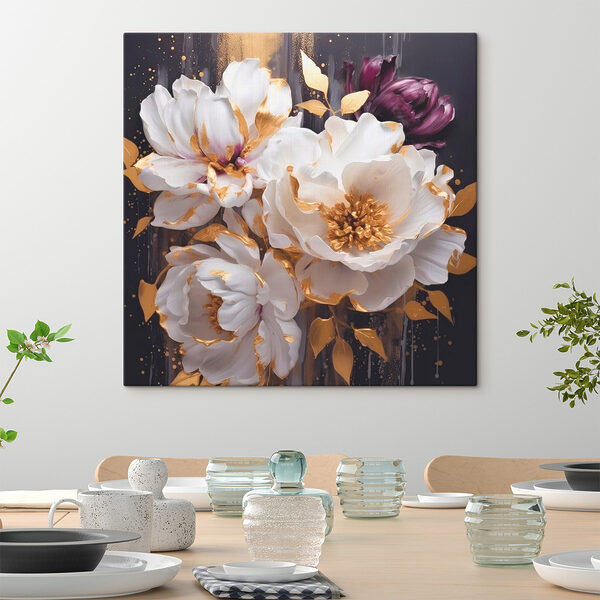 Schilderij van witte en paarse bloemen Canvas Schilderijen Schilderij van witte en paarse bloemen