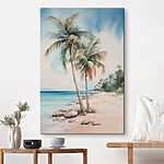 Canvas Schilderijen Palmbomen op een strand