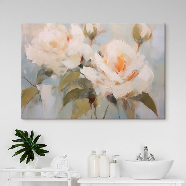 Schilderij van bloemen op een blauwe achtergrond Canvas Schilderijen Schilderij van bloemen op een blauwe achtergrond