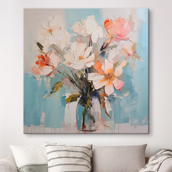 Schilderij van bloemen in een vaas Canvas Schilderijen Schilderij van bloemen in een vaas