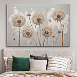 Canvas Schilderijen Schilderij van paardenbloemen op een witte achtergrond