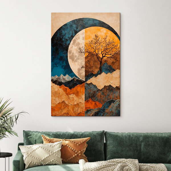 Schilderij van een boom en bergen Canvas Schilderijen Schilderij van een boom en bergen