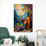 Canvas Schilderijen Schilderij van een wijnfles en een glas wijn