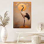 Canvas Schilderijen Majestueuze kraanvogel onder de lichtgevende bol