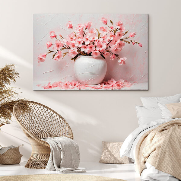 Vaas met roze bloemen Canvas Schilderijen Vaas met roze bloemen
