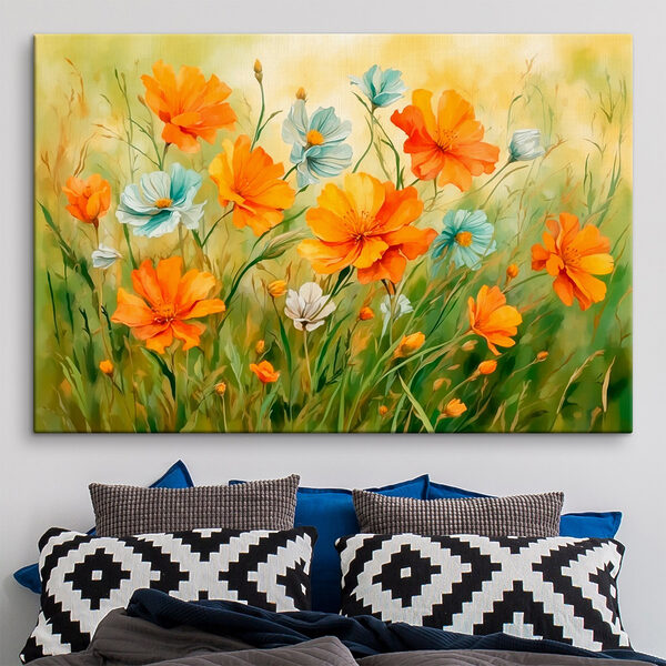 Schilderij van oranje en witte bloemen Canvas Schilderijen Schilderij van oranje en witte bloemen