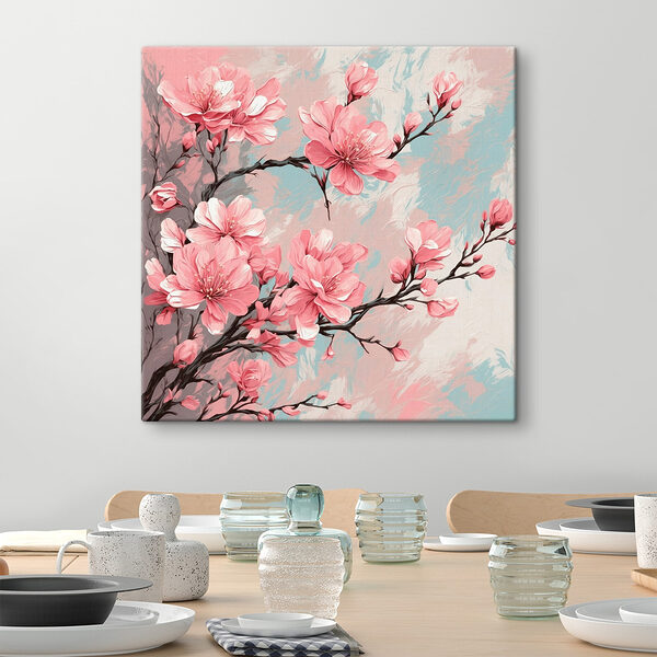 Schilderij van roze bloemen op een tak Canvas Schilderijen Schilderij van roze bloemen op een tak