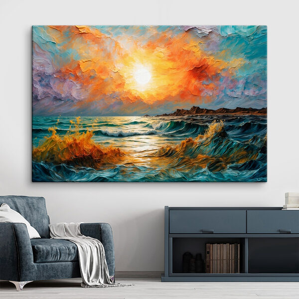Schilderij van een zonsondergang boven een waterlichaam Canvas Schilderijen Schilderij van een zonsondergang boven een waterlichaam