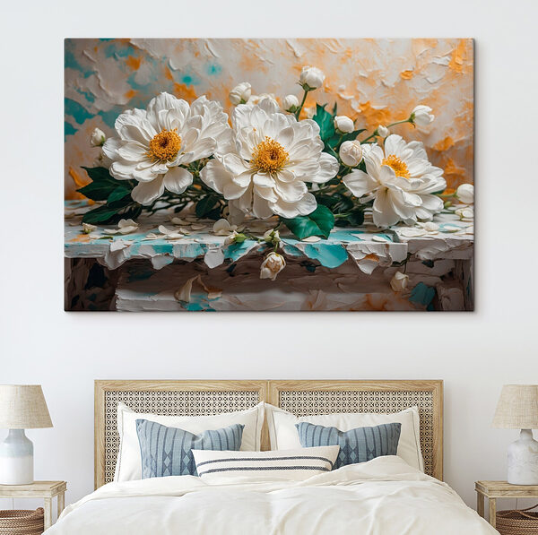 Groep witte bloemen Canvas Schilderijen Groep witte bloemen