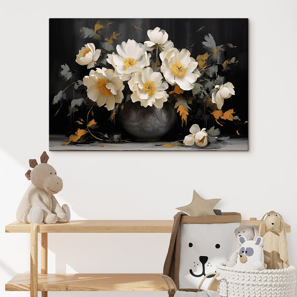 Schilderij van witte bloemen in een vaas Canvas Schilderijen Schilderij van witte bloemen in een vaas