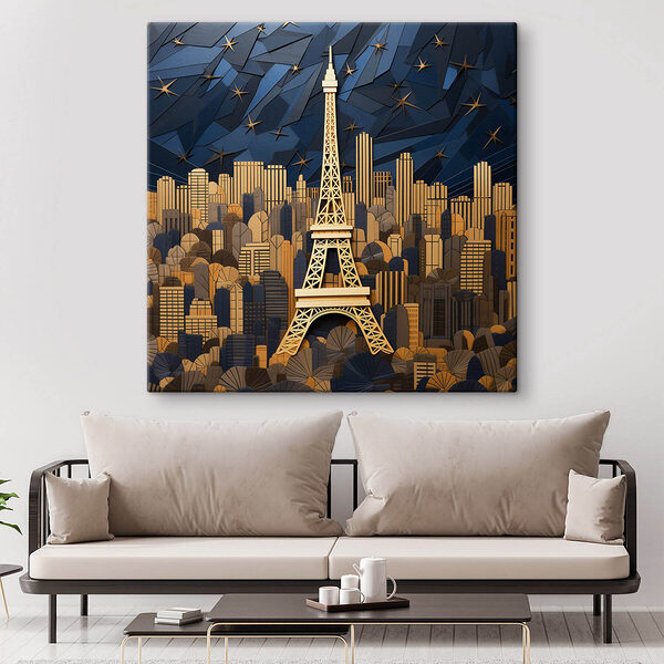 Eiffeltoren te midden van papieren stadslandschap Canvas Schilderijen Eiffeltoren te midden van papieren stadslandschap