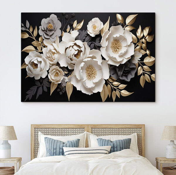 Elegant bloemstuk op donkere achtergrond Canvas Schilderijen Elegant bloemstuk op donkere achtergrond
