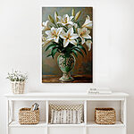 Canvas Schilderijen Schilderij van een vaas met witte bloemen