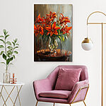 Canvas Schilderijen Schilderij van oranje bloemen in een glazen vaas