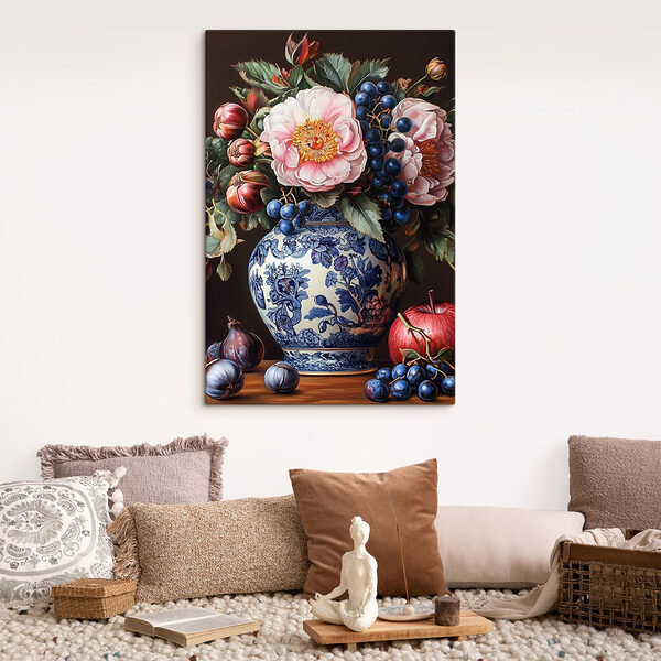 Schilderij van bloemen in een vaas Canvas Schilderijen Schilderij van bloemen in een vaas