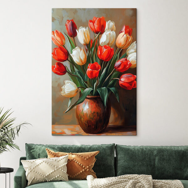 Schilderij van bloemen in een vaas Canvas Schilderijen Schilderij van bloemen in een vaas