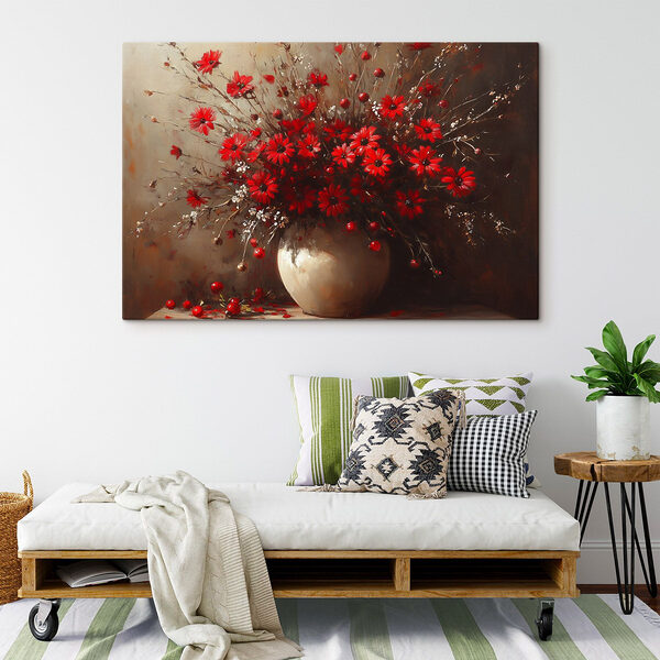 Vaas met rode bloemen Canvas Schilderijen Vaas met rode bloemen