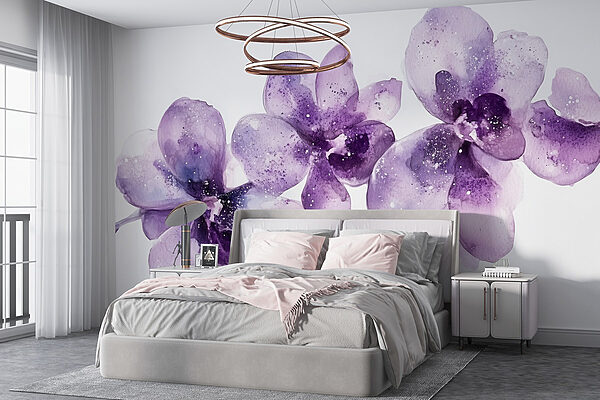 Groep paarse bloemen Fotobehang Groep paarse bloemen