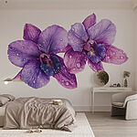Fotobehang Paarse bloemen met waterdruppels erop