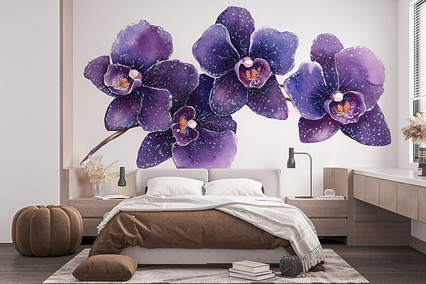 Groep paarse bloemen Fotobehang Groep paarse bloemen