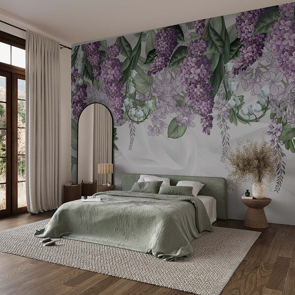 Delicate bloemen op zachte stof Fotobehang Delicate bloemen op zachte stof