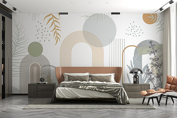 Grafisch ontwerp van planten en bladeren Fotobehang Grafisch ontwerp van planten en bladeren