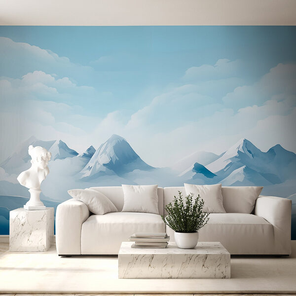 Besneeuwde bergketen met wolken Fotobehang Besneeuwde bergketen met wolken