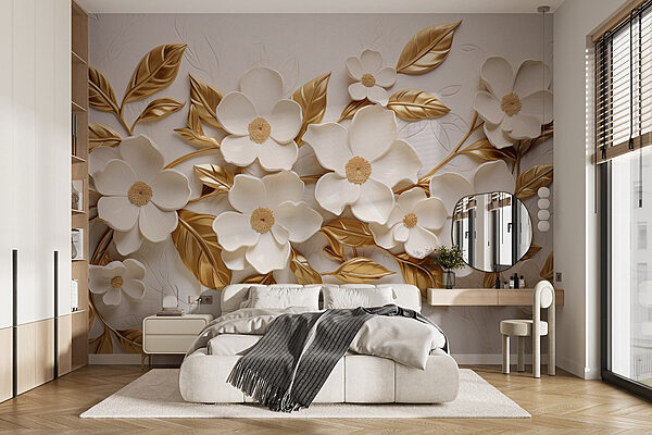 Elegant bloemmotief op gestructureerde achtergrond Fotobehang Elegant bloemmotief op gestructureerde achtergrond