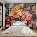 Fotobehang Wall murals Painting of flowers on a blue background