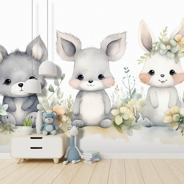 Groep dieren met bloemen Fotobehang Groep dieren met bloemen