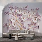 Fotobehang Boom met bloemen en bladeren
