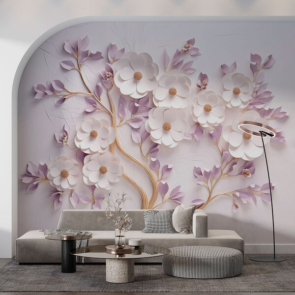 Boom met bloemen en bladeren Fotobehang Boom met bloemen en bladeren