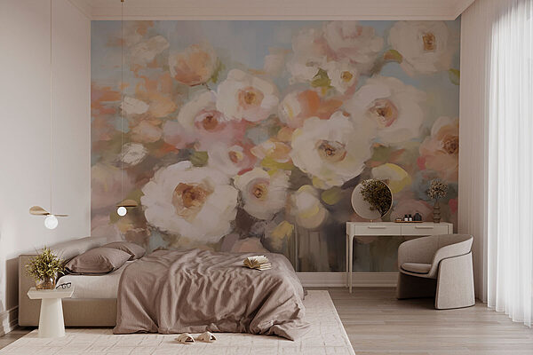 Schilderij van bloemen in een vaas Fotobehang Schilderij van bloemen in een vaas