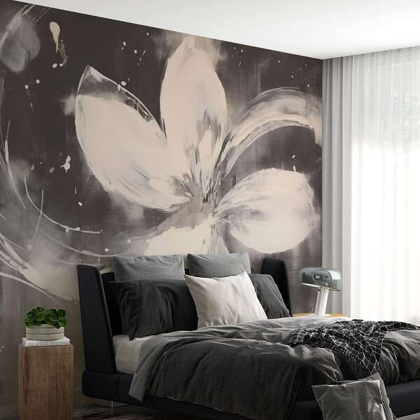 Witte bloem op zwarte achtergrond Fotobehang Witte bloem op zwarte achtergrond