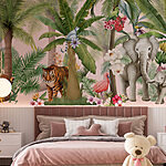Fotobehang Behang met dieren en bomen