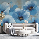 Fotobehang Schilderij van blauwe bloemen