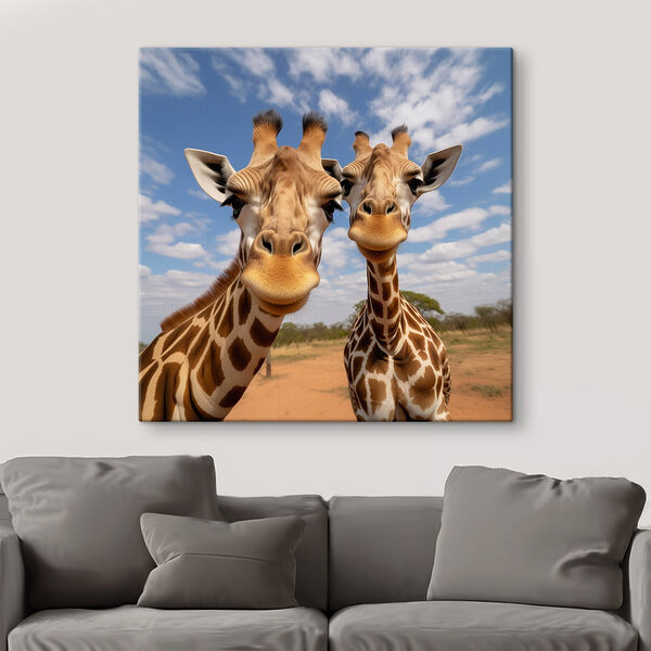 Twee giraffen in een veld Canvas Schilderijen Twee giraffen in een veld