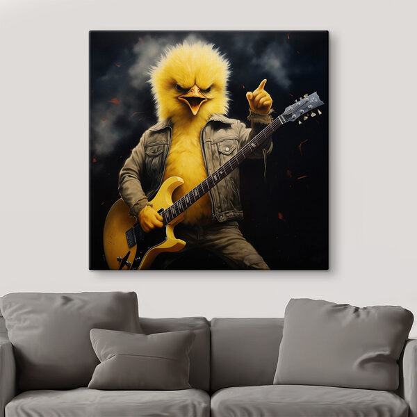 Persoon in een kippenpak die gitaar speelt Canvas Schilderijen Persoon in een kippenpak die gitaar speelt