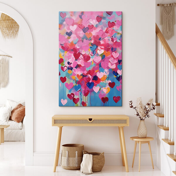 Schilderij van harten op een blauwe achtergrond Canvas Schilderijen Schilderij van harten op een blauwe achtergrond