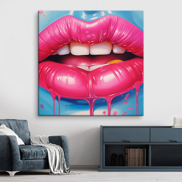 Levendige lippen druipend van kleur Canvas Schilderijen Levendige lippen druipend van kleur