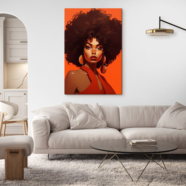 Vrouw met groot afro haar en oorbellen Canvas Schilderijen Vrouw met groot afro haar en oorbellen