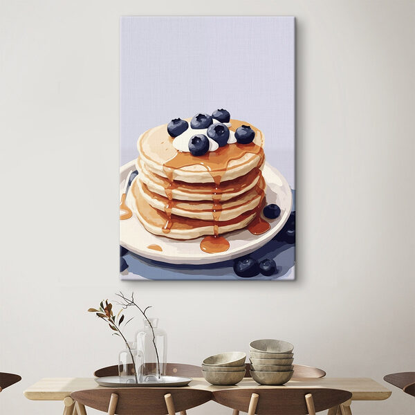 Stapel pannenkoeken met bosbessen en siroop erop Canvas Schilderijen Stapel pannenkoeken met bosbessen en siroop erop