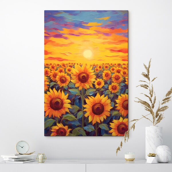 Schilderij van zonnebloemen in een veld Canvas Schilderijen Schilderij van zonnebloemen in een veld