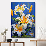 Canvas Schilderijen Elegante witte lelies in blauwe achtergrond