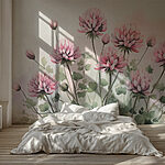 Fotobehang Groep roze bloemen