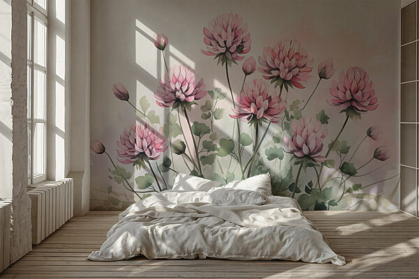Groep roze bloemen Fotobehang Groep roze bloemen