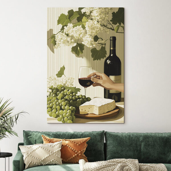 Hand die een glas wijn vasthoudt naast een fles wijn Canvas Schilderijen Hand die een glas wijn vasthoudt naast een fles wijn