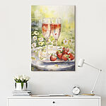 Canvas Schilderijen Aquarel schilderij van twee glazen champagne en aardbeien op een dienblad