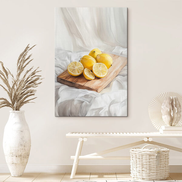 Groep citroenen op een snijplank Canvas Schilderijen Groep citroenen op een snijplank
